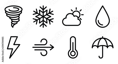 Fotografía Weather forecast and climate condition icons with snowflake lightning thermomete