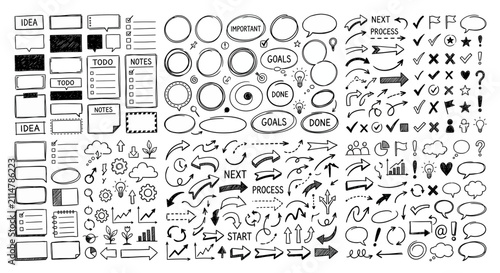 Handdrawn doodle elements set for planning and organization