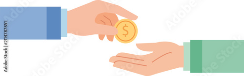 Hand Giving Gold Coin for Money Transfer and Financial Support Flat Vector Illustration Isolated on PNG Background.