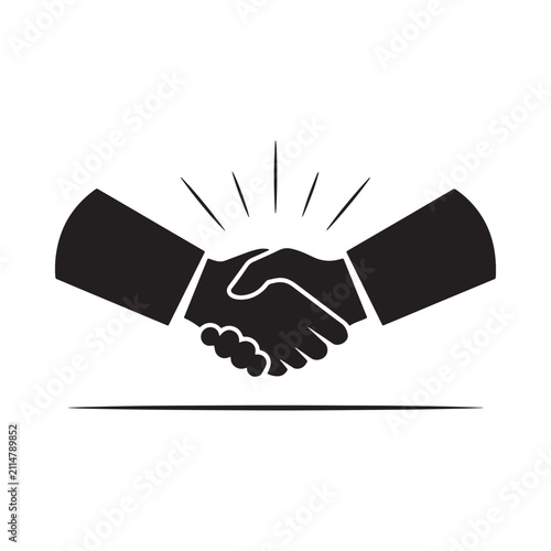 Принти на полотні Handshake silhouette with radiating lines on a white background