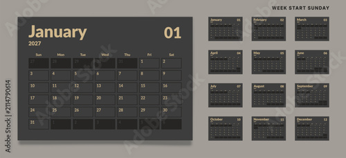 Konstfotografi Set 12 Pages Monthly Calendar Planner Templates 2027 year of English