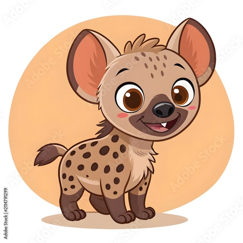 Cute cartoon hyena puppy with big eyes looking happy