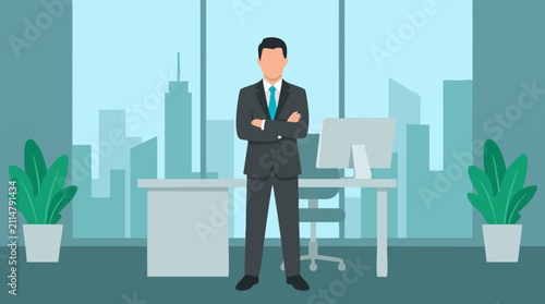 Photos Confident businessman in suit in a modern office environment