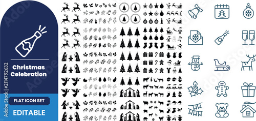 Comprehensive collection of thin line vector icons for christmas celebration and winter holiday season graphic design projects