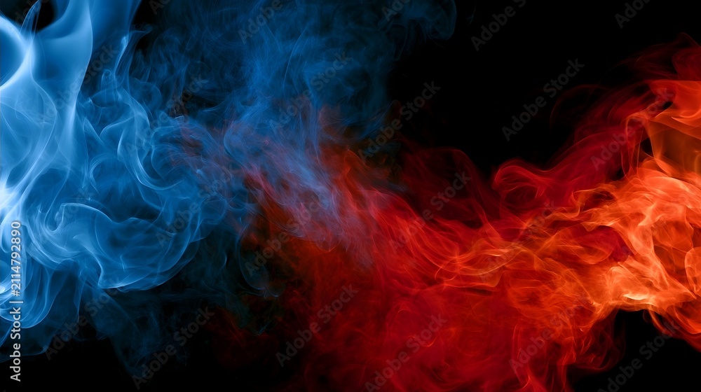 Fototapeta premium A background with opposing blue and red flames effect, suitable for a confrontation Stock Illustration