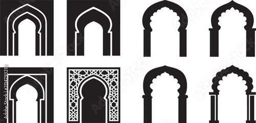 Obraz na płótnie Set of vector black silhouettes of traditional middle eastern and moorish archit