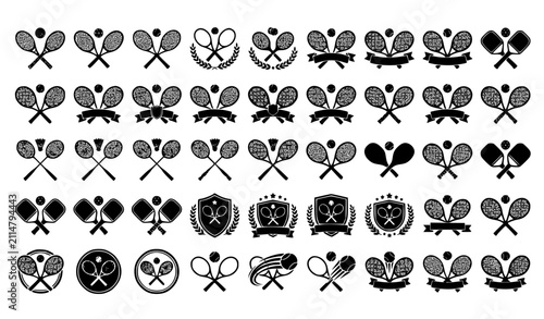 Fotografie Crossed Tennis Racket and Ball Silhouette Bundle Sports Vector Collection