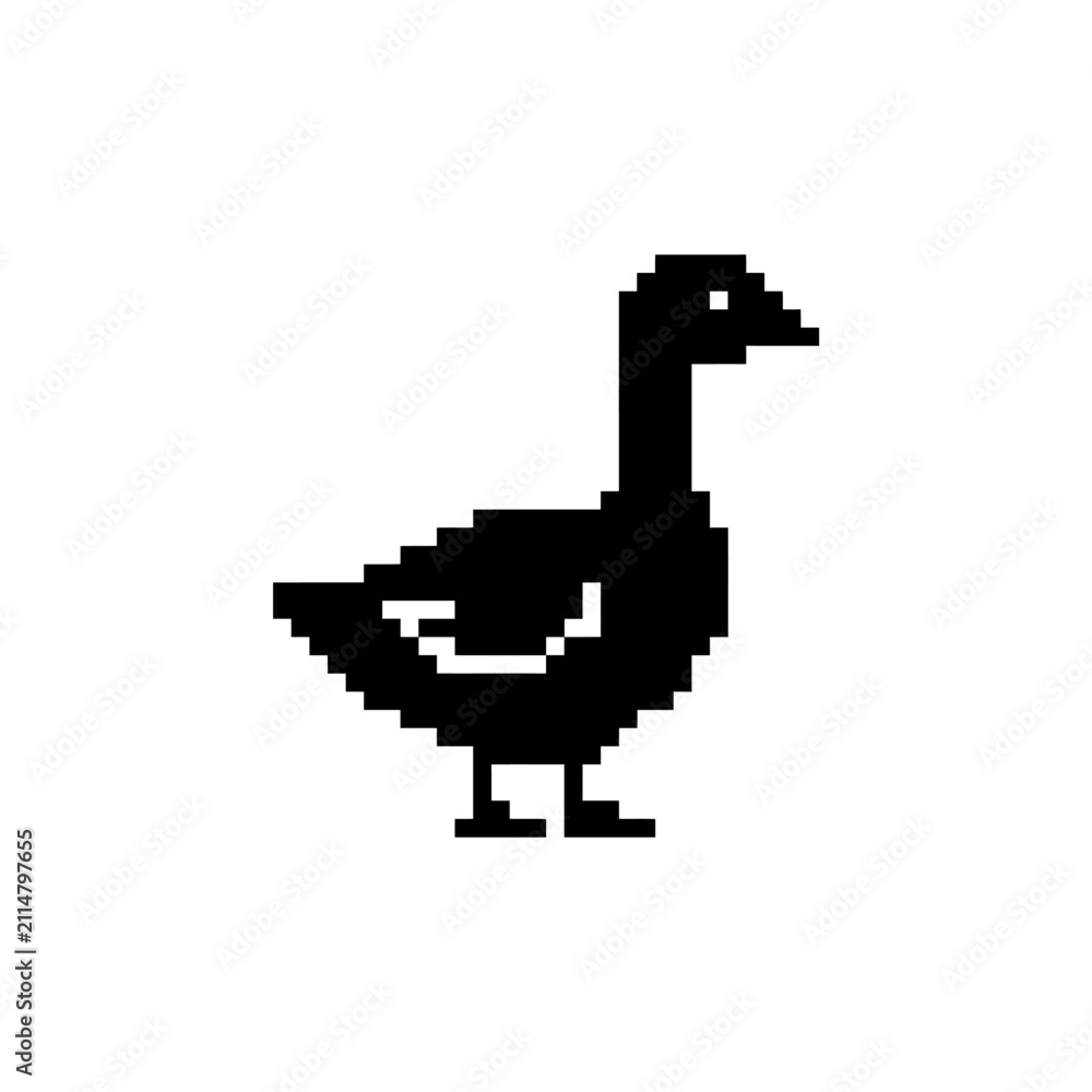 Fototapeta premium Pixel goose standing profile silhouette.