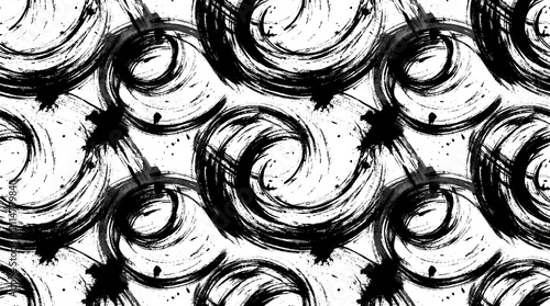 Abstract Black Ink Brush Stroke Seamless Pattern