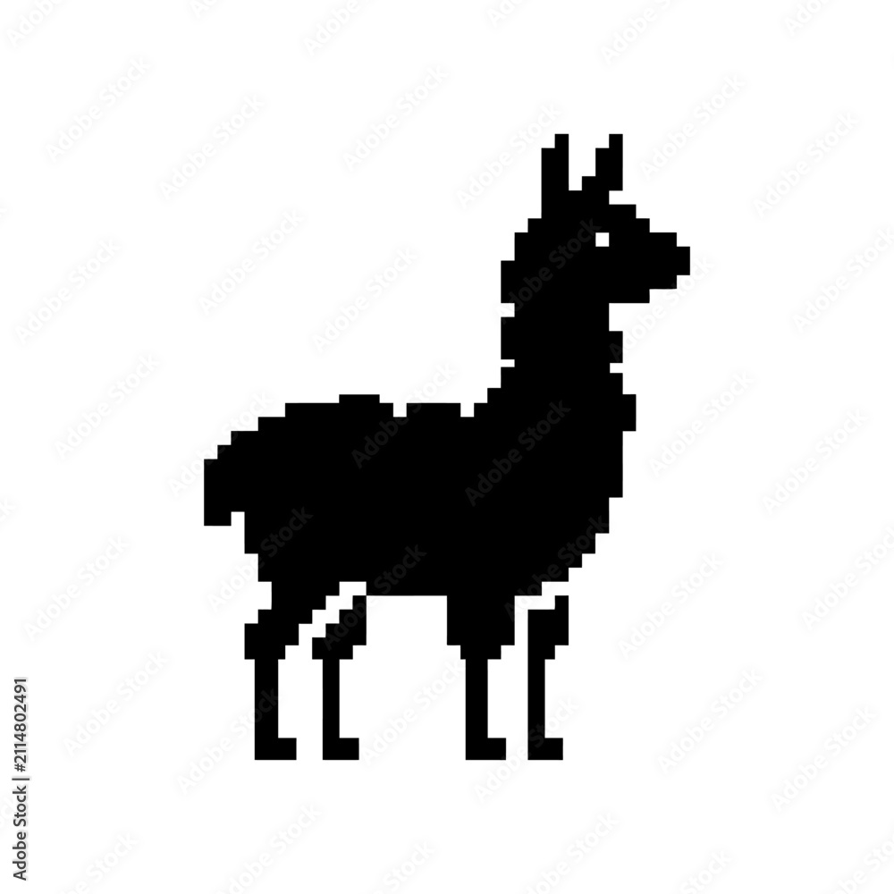 Obraz premium Standing llama pixel art character sprite.