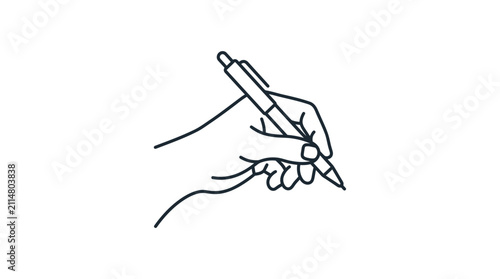 Hand Holding Pen Drawing Simple Line Art