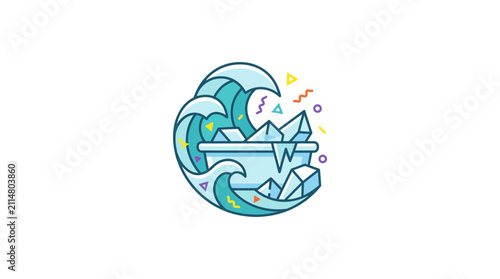 Cool Water Waves and Ice Crystals Illustration