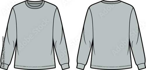 Classic light grey long sleeve crew neck t shirt design flat vector template for versatile fashion apparel