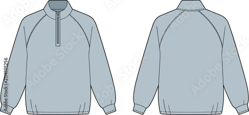 Bild auf Leinwand Technical flat sketch of a light blue long sleeve half zip raglan sweatshirt fro