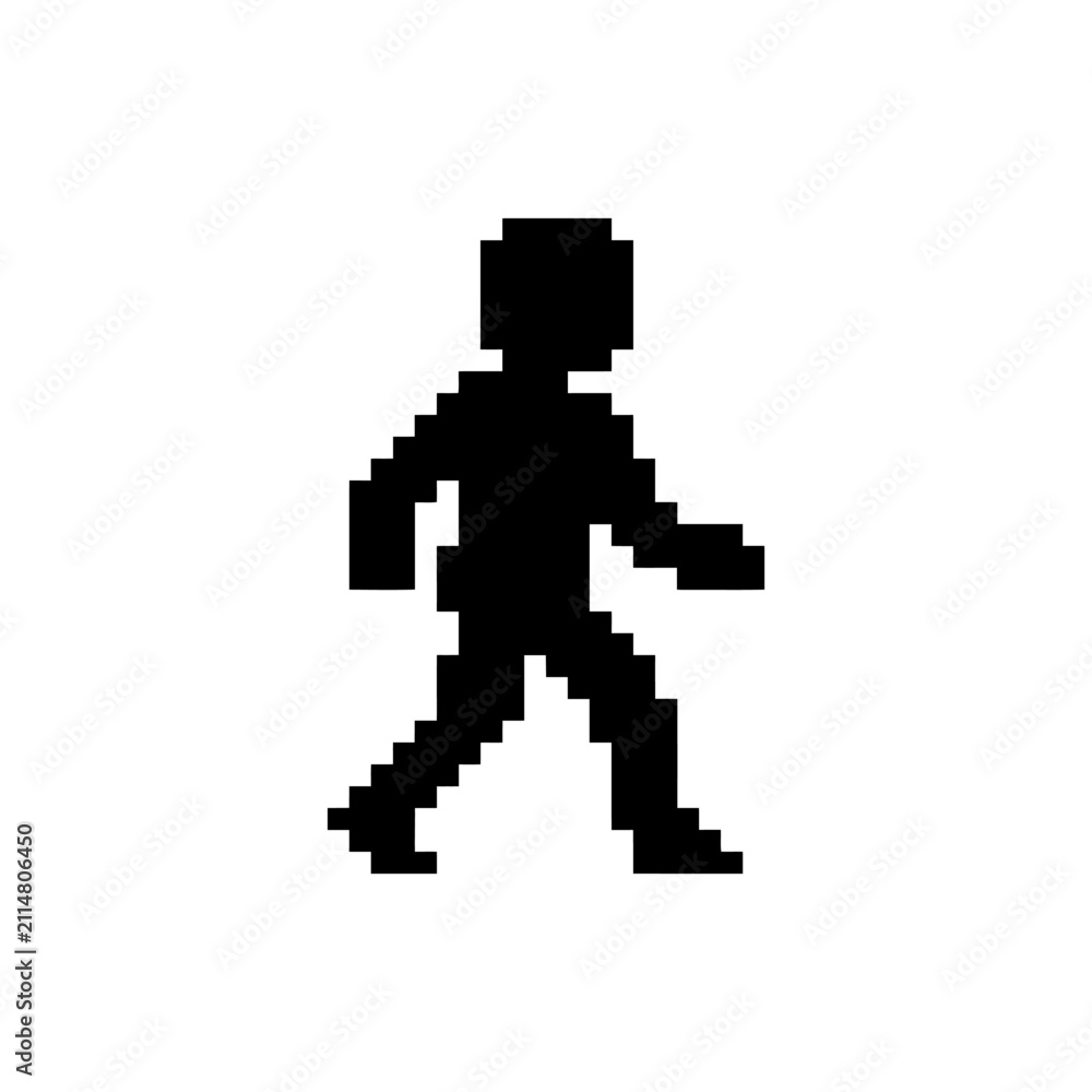 Fototapeta premium Walking human silhouette pixel art figure.