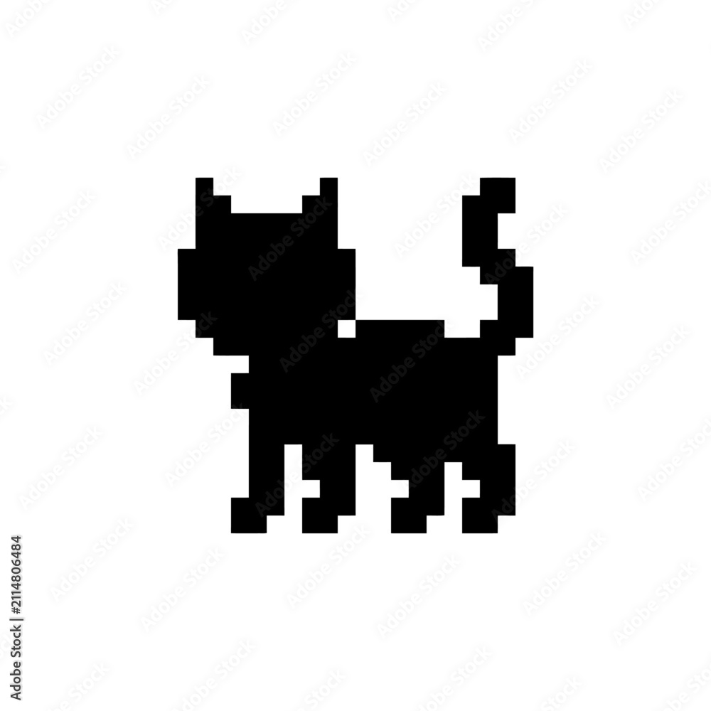 Fototapeta premium Walking cat pixel art silhouette.