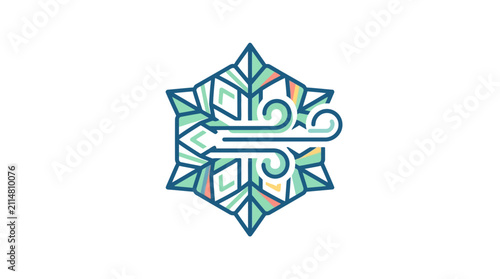 Abstract Geometric Snowflake with Wind Symbol