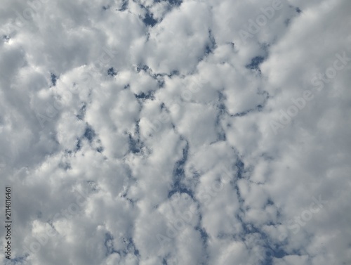 Bright Blue Sky with Small White Fluffy Clouds