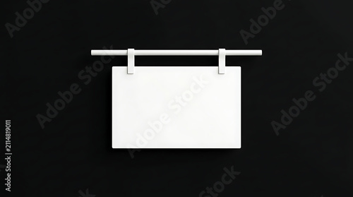 Blank Rectangular Signboard Hanging From a Metal Frame Against a Dark Background Mockup for Retail Display Signage
