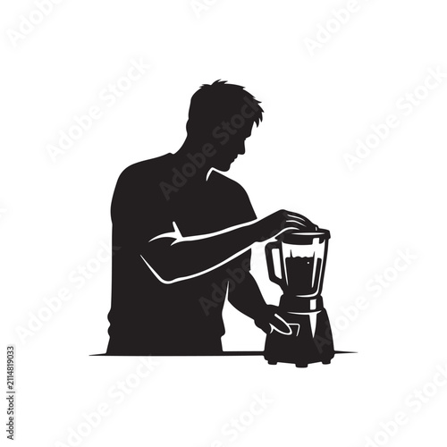 man holding blender