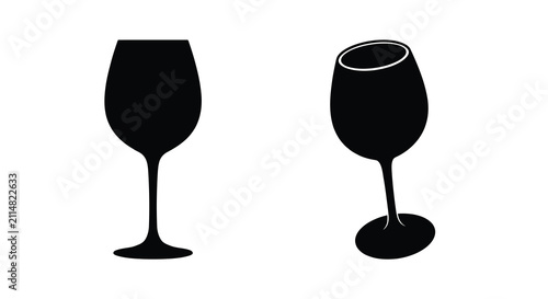 Cuadro en lienzo Two wine glasses depicted as black silhouettes against a white background silhou