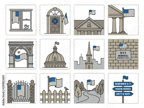 Patriot Day 9 11 Memorial Illustrations Honoring Heroes and Unity with Patriotic Scenes