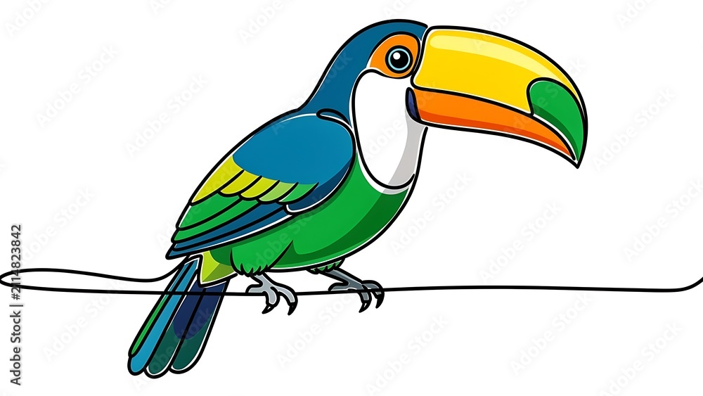 Fototapeta premium Colorful toucan illustration on white background.