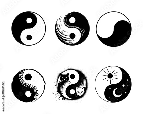 Canvastavla Yin Yang Celestial Symbol Set Vector Illustration Sun Moon Harmony Balance Zen D