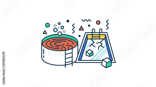 Flat design illustration of circular and rectangular pools