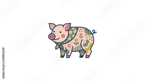 Cute Piggy with Floral Pattern and Scarf