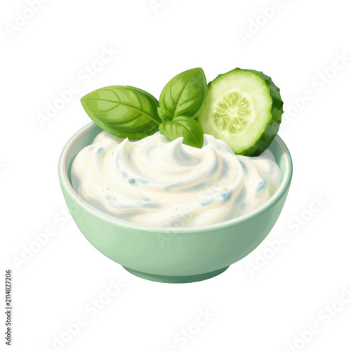 Creamy dip with cucumber and basil, sour cream