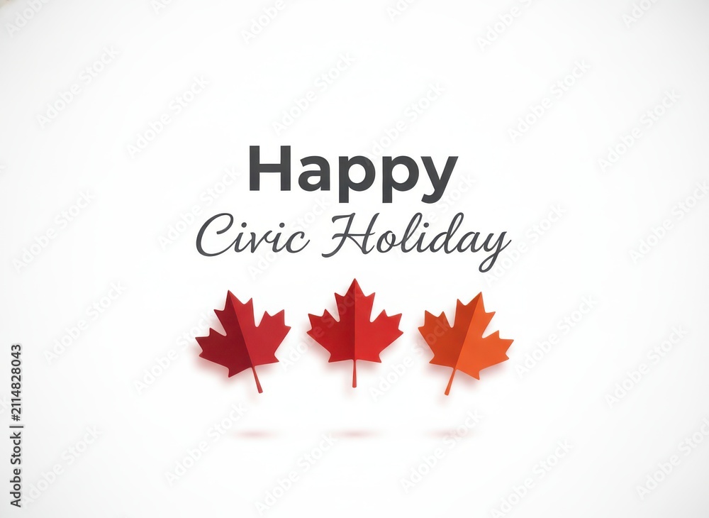 Fototapeta premium Happy civic holiday greeting card design with three red maple leaves