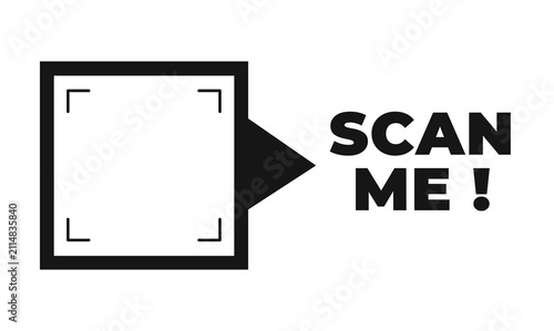 Scan Me QR Code Label Vector, Modern Call to Action Sticker and Sign Set. Black Grey and White Isolated