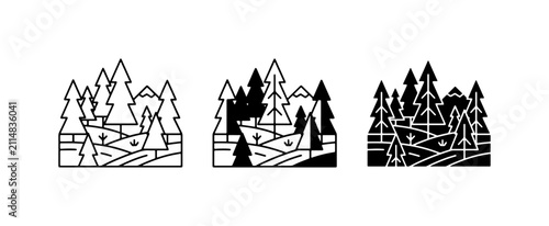 Cuadro en lienzo Forest Landscape Icons, Pine Trees, Nature Scene Vector Graphics, Outdoor Advent