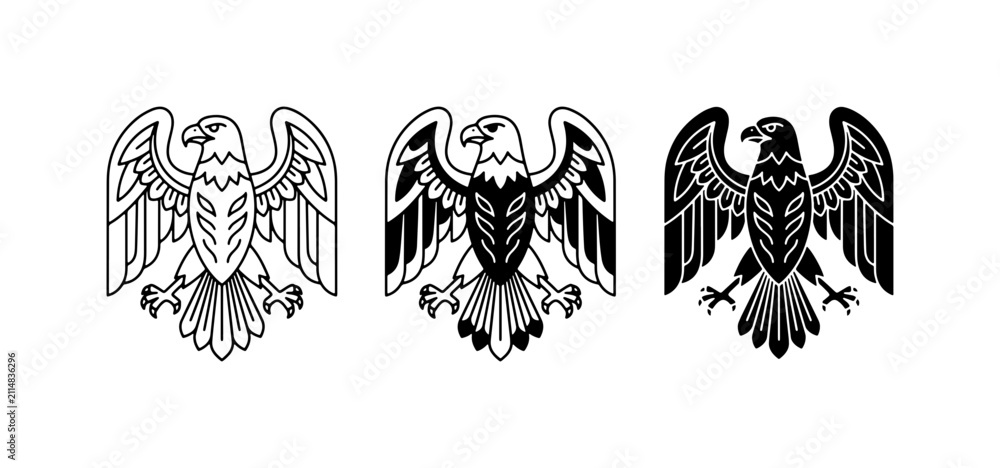 Fototapeta premium Eagle Emblems, Heraldic Crests, Vector Icons for National Symbols and Military Designs