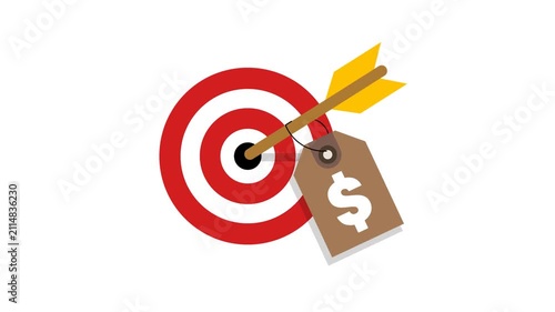 Targeting Financial Goals with Arrow Hitting Bullseye and Price Tag Illustration