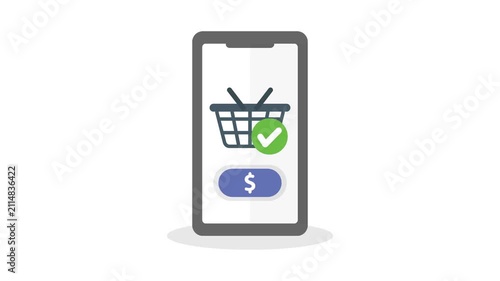 Online payment through mobile shopping cart application interface digital concept