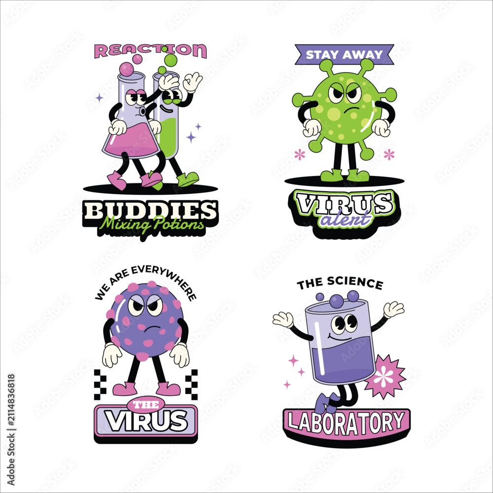 Fototapeta premium Retro Science Virus Character Badges
