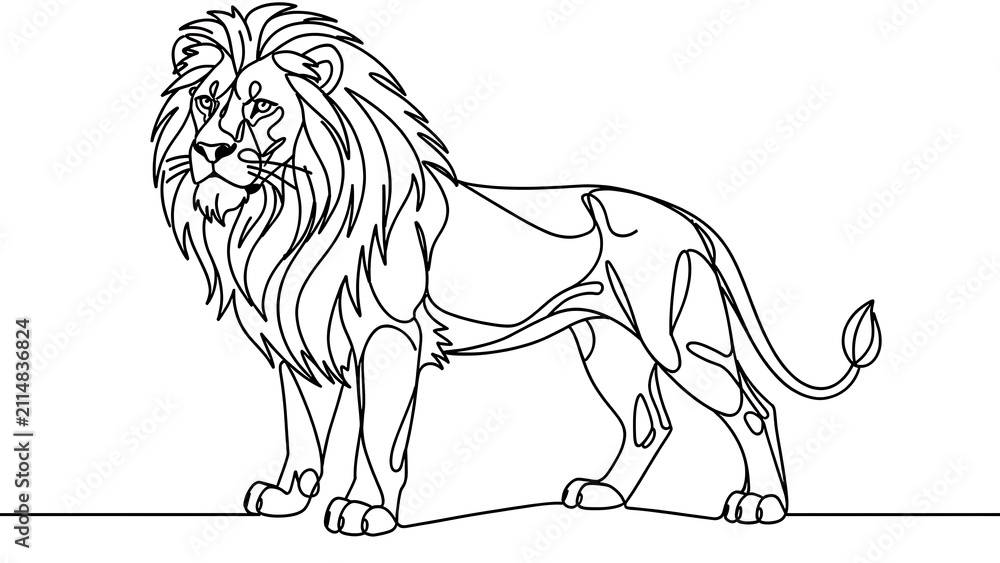 Obraz premium Majestic lion line art illustration white background.