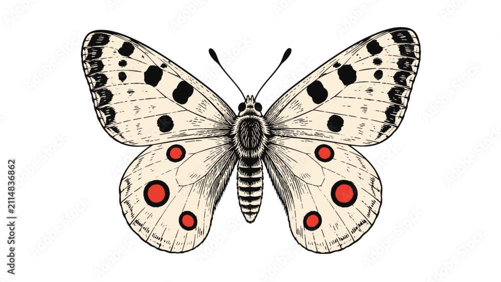 Fototapeta Vintage butterfly or moth illustration with red wing spots