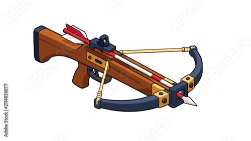 Obraz na płótnie Isometric wooden crossbow with loaded arrow illustration