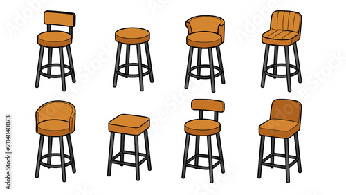фотографія Set of orange bar stools with different backrest designs