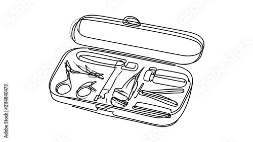 Nail care kit with tools on white background.
