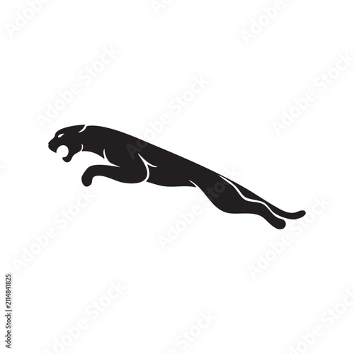 Black silhouette of a jumping jaguar or panther Vector