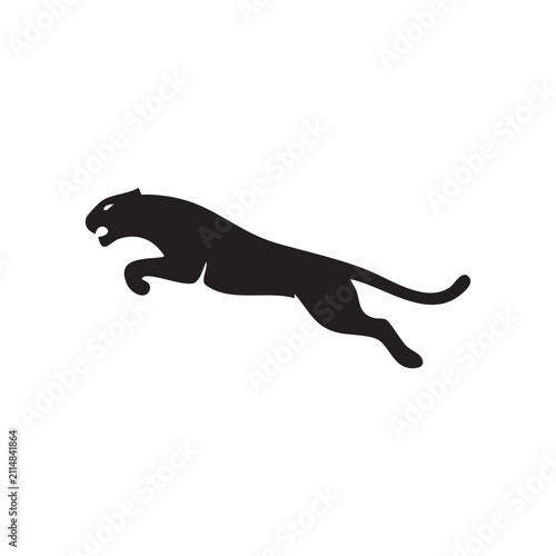 Black panther jumping silhouette icon Vector