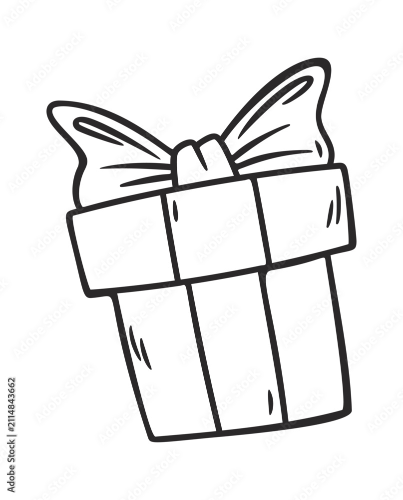 Obraz premium Gift Box With Ribbon Cartoon Line Art