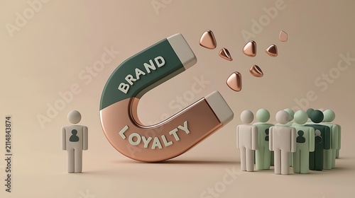 3 d horseshoe magnet attracting stylized human figures, brand loyalty concept