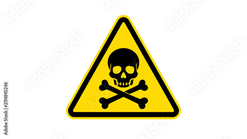Принти на полотні Yellow triangular poison warning sign with skull and crossbones