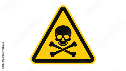 Принти на полотні Yellow triangular warning sign with skull and crossbones symbol