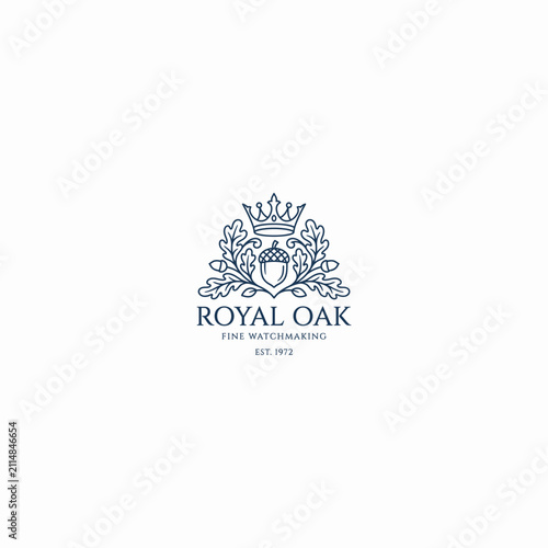 Royal Oak Fine Watchmaking Luxury Logo Design with Crown and Acorn